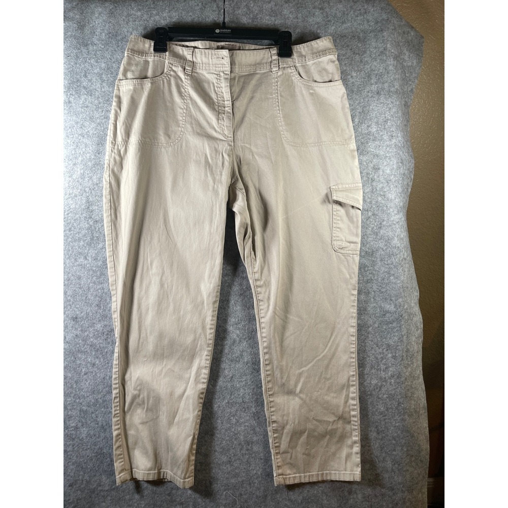 Chicos Women Khaki Corduroy Cargo Ankle Pants Size 2.5 L Utility Straight Leg‎